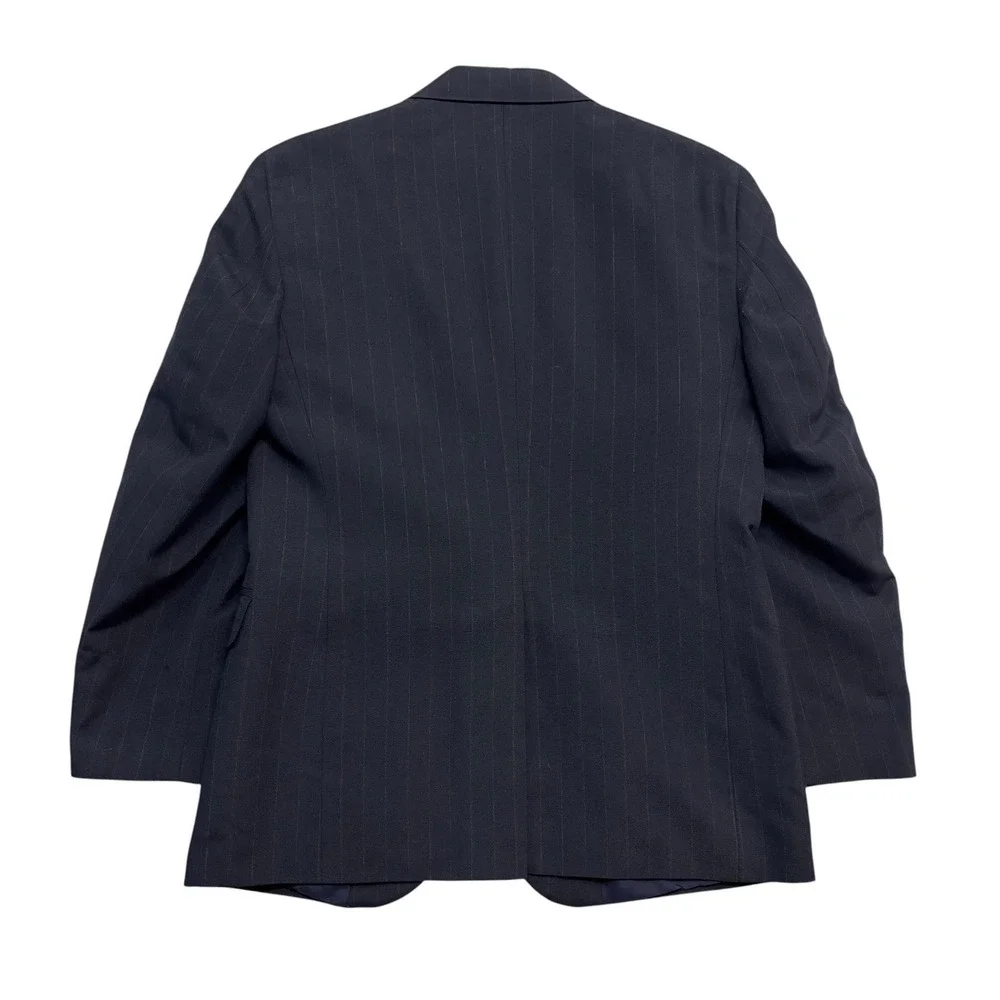 vtg 90s Haggar 40R 34x40 Navy Blue Stripe 2pc Pant Suit Flat Front USA Made